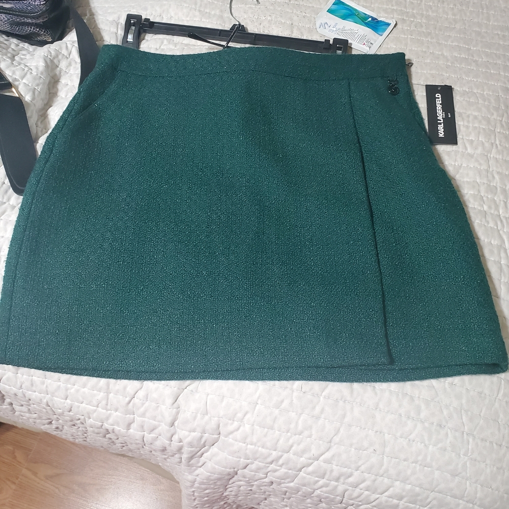 Karl Lagerfeld Green Tweed Mini Skirt